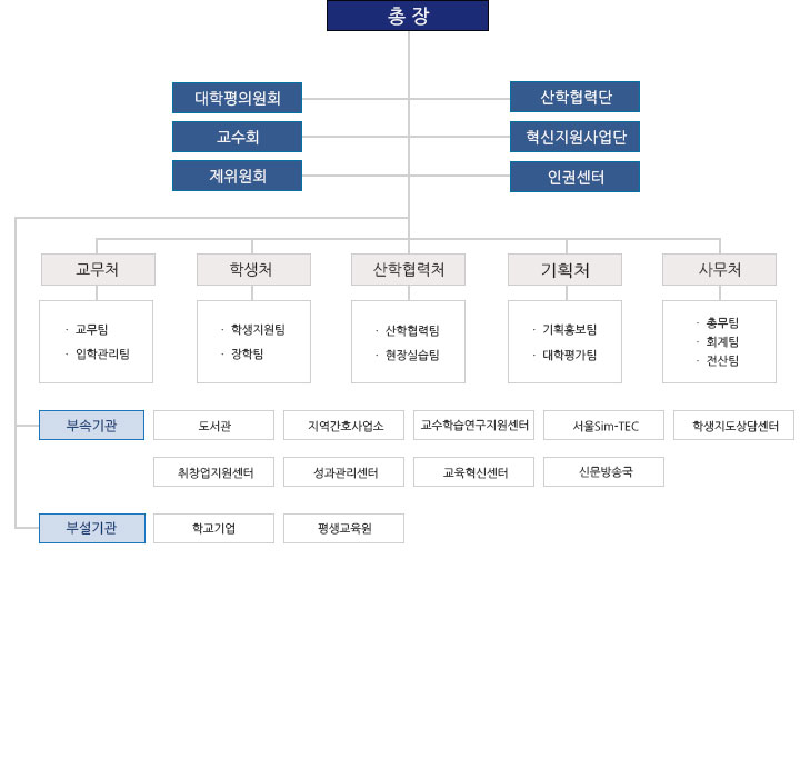 서울여자간호대학교의 조직구성입니다.